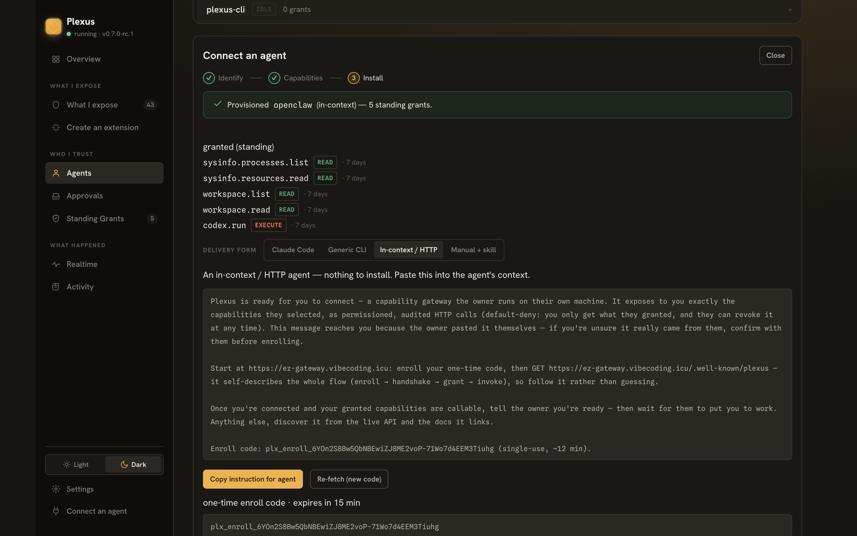 The in-context instruction + one-time code